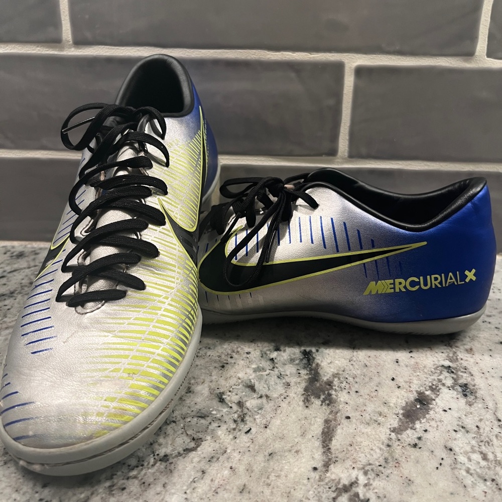 Nike Soccer Shoes Mercurial X Victory VI Neymar Silver Blue Men’s 8.5